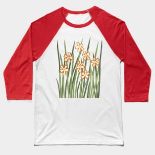 Grass and Flowers Green Orange Cream Baseball T-Shirt